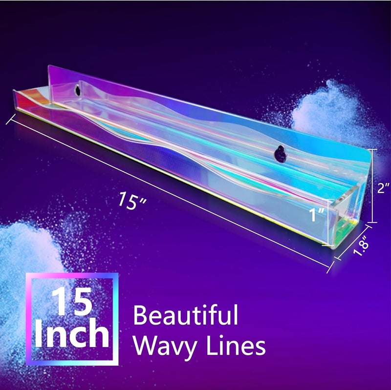 YMVV 15" Nail Polish Rack Wall Mounted Shelf,6 Pack Clear Rainbow Iridescent Acrylic Organizer Nail Supplies for Nail Techs,Great Display for Salons Retailers - Image 3